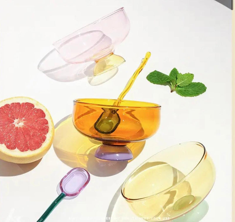 Vibrant Glass Bowl with Spoon