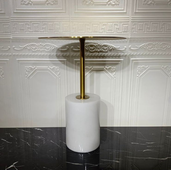 Modern Marble Side Table: Gold & White