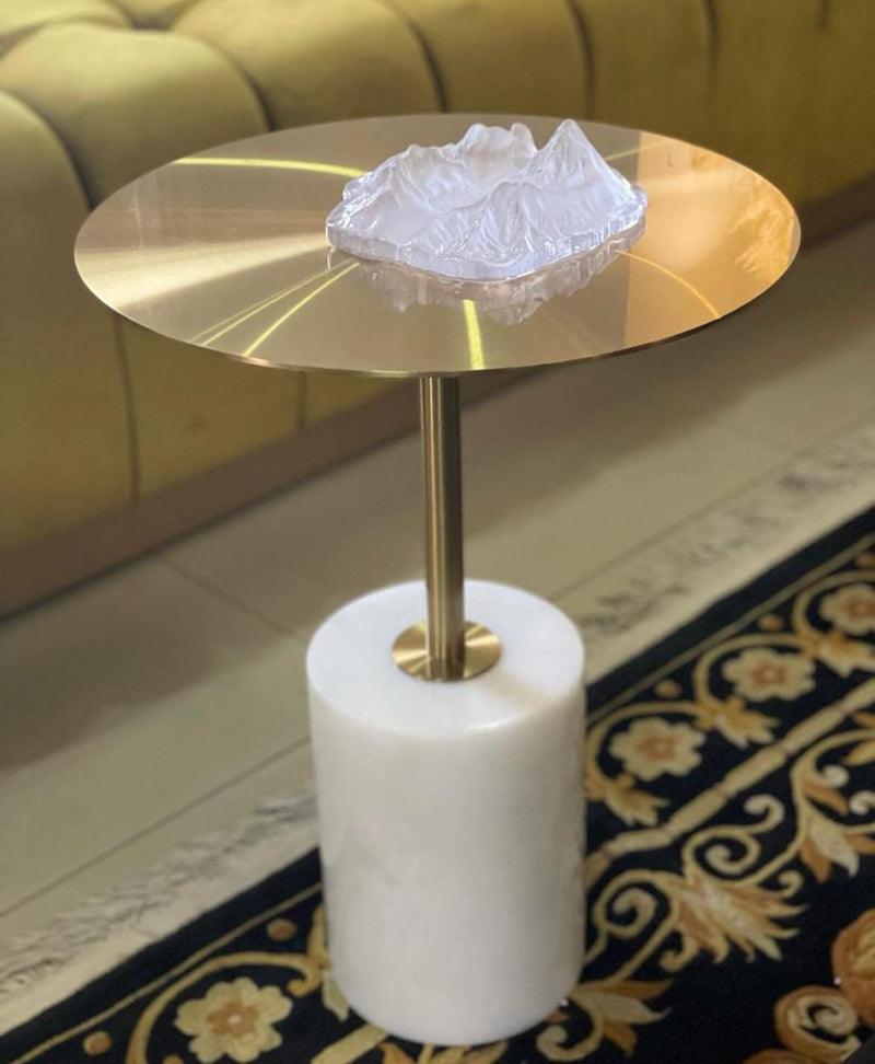 Modern Marble Side Table: Gold & White