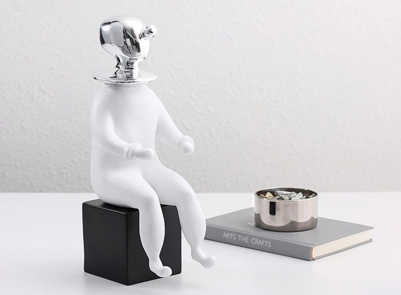 Modern Silver Head Clown Sculpture