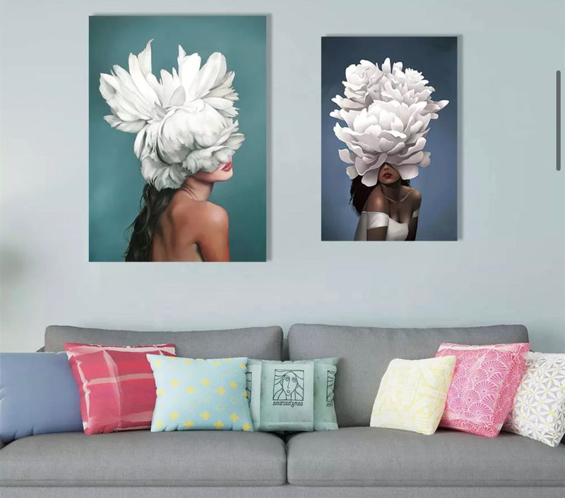 Flower & Feather Oil Painting Wall Art set 120.90cm